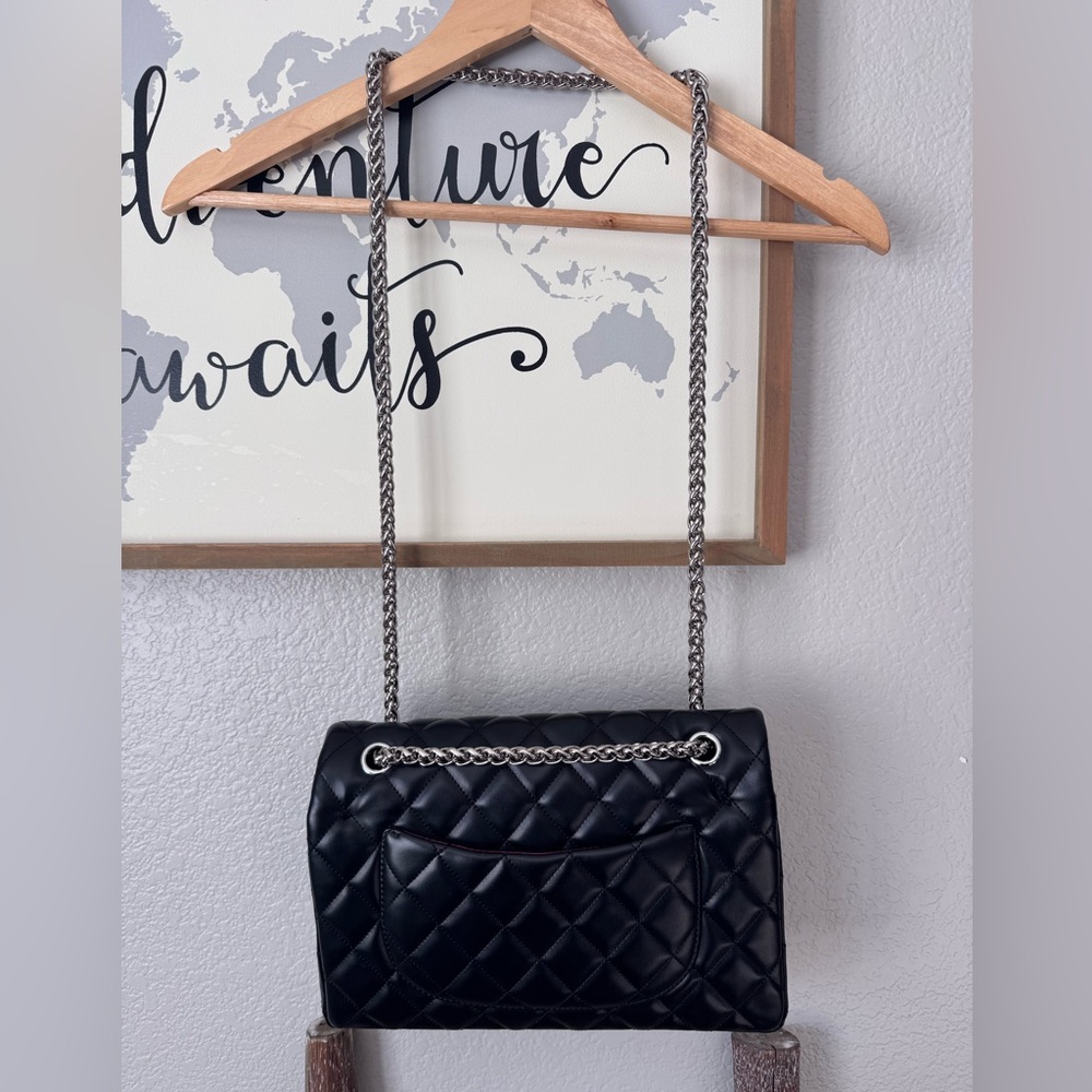 Black Quilted chain turnlock shoulder bag purse - Picture 2 of 6
